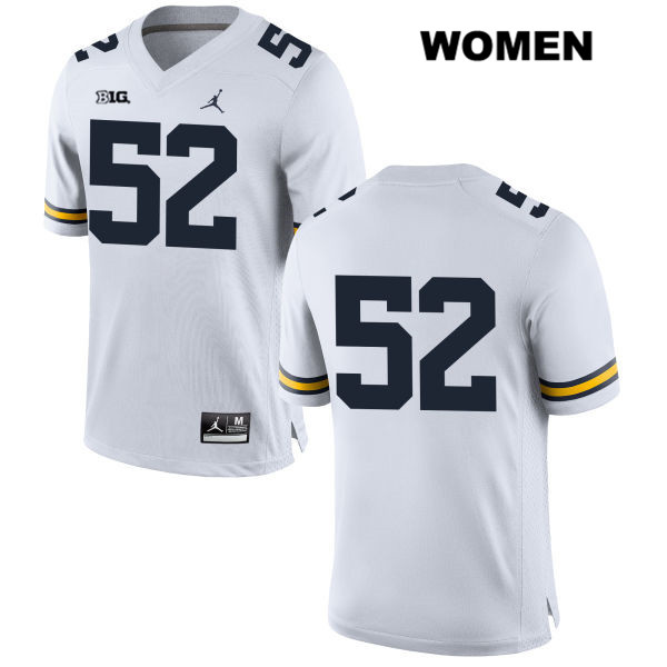 Women's NCAA Michigan Wolverines Bryce Chamberlain #52 No Name White Jordan Brand Authentic Stitched Football College Jersey AB25E55JU